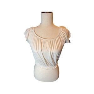 H&M Crop Top small cream color boho flutter sleeve off shoulder